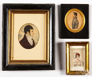 Three miniature portraits, 19th c.