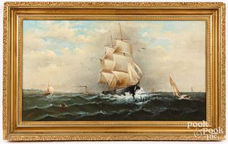 Oil on canvas seascape, late 19th c.