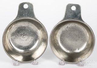 Two pewter tab-handled porringers, 19th c.