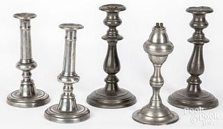 Pewter lighting to include two pair of candlestick