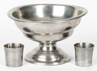 Pewter baptismal bowl, 19th c., etc.