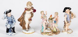 Four Meissen porcelain figurines