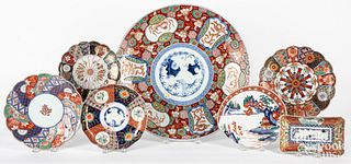 Imari porcelain charger and six assorted dishes