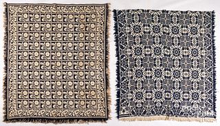 Two blue and white Jacquard coverlets, mid 19th c.
