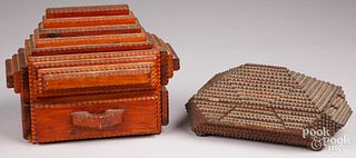 Two tramp art dresser boxes, ca. 1900