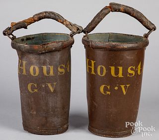 Pair of painted leather fire buckets, 19th c.