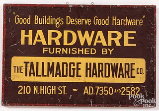 Ohio painted tin Hardware Trade sign