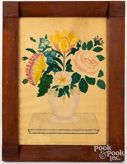 Watercolor still life of a flower vase, 19th c.