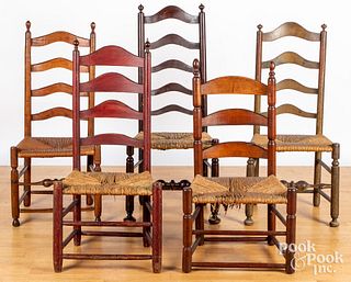 Five Delaware Valley ladderback chairs