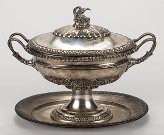 GERMAN HANAU SILVER SMALL TUREEN / COMPOTE AND UNDERTRAY 