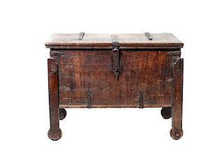 A Continental Iron Mounted Chest on Stand, Height 27 3/4 x width 36 1/2 x depth 22 inches.