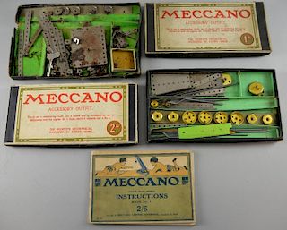 Meccano boxed sets, 1, 1A, 2A, 3A and a quantity of play worn lead figures,
