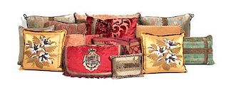 A Collection of European Silk Pillows, Various sizes.
