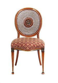 An English Cane Upholstered Side Chair, Height 38 x width 20 x depth 21 inches.