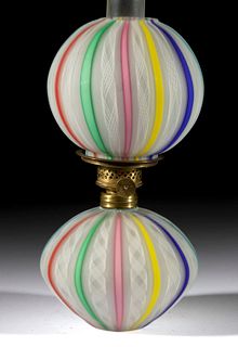 ITALIAN RAINBOW LATTICINO SATIN ART-GLASS MINIATURE LAMP