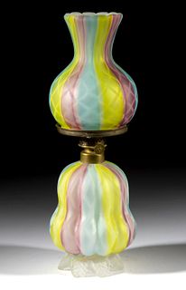 RAINBOW SATIN MOTHER-OF-PEARL QUILTED CONTEMPORARY ART-GLASS MINIATURE LAMP