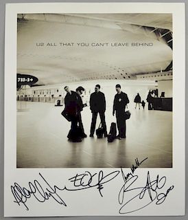 U2 - 'All That You Cant Leave Behind' promotional poster signed by all four in black marker including Bono, flat, 14 x 12 inc