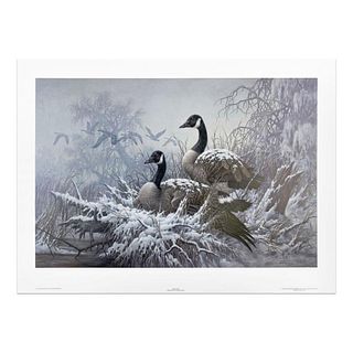 Larry Fanning (1938-2014), "April Snow - Canada Geese" Limited Edition Lithograph, Numbered and Hand Signed with Letter of Authenticity.