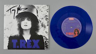 Marc Bolan & T. Rex 2012 blue vinyl mint 7 inch, Telegram Sam/Metal Guru signed by Tony Visconti