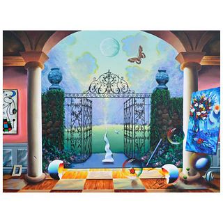 Ferjo, "At the Garden Gates" Original Painting on Canvas, Hand Signed with Letter of Authenticity.