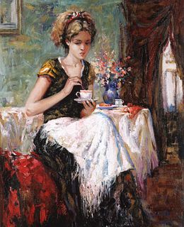 Igor Semeko- Original Giclee on Canvas "Cue of Tea"