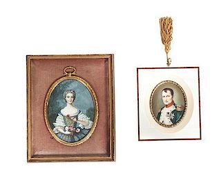 A Portrait Miniature, After Jean Marc Nattier (French, 1685-1766), Height of first 4 1/2 x width 3 1/2 inches.