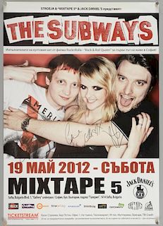 The Subways - Autographed concert poster for the 2012 gig in Sofia, Bulgaria, rolled, 19 x 27 inches