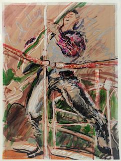 David Oxtoby (British, 1938), 'Eddie Cochran' mixed media on paper, annotated 'Nordoff Robbins Music Therapy, 4 Spider, dedic