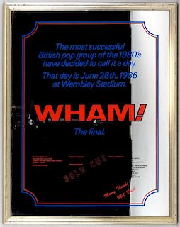 Wham! Presentation mirror regarding the final concert in Wembley 1986, 26 x 20 inches, a framed NME cover & three framed phot