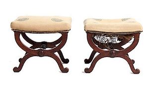 A Pair of Regency Style Mahogany Foot Stools, Height 15 inches.
