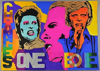 David Bowie - Changesonebowie - Original painted artwork by John Judkins, signed & dated '1985', flat, 32.5 x 23 inches.Prove