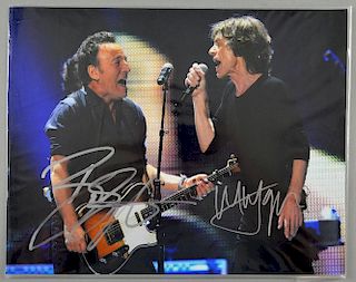 Mick Jagger & Bruce Springsteen - A colour photograph signed in silver ink, the image taken in 2012, 14 x 11 inches