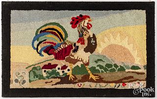 Hooked rug with rooster, mid 20th c.
