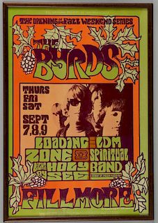 The Byrds at the Fillmore Auditorium (1967) Rock N Roll Bill Graham Concert Poster 82, artist Jim Blashfield incorporates a f