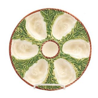 A Majolica Oyster Plate, Fielding Shell and Seaweed, Diameter 9 1/4 inches.