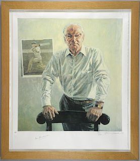 Brian Feak - Cricket print of Don Bradman, signed by artist & sitter in pencil 104/334, 33 x 28 inches