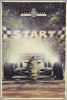 Goodwood Festival of Speed - 2002 - limited edition print signed by the artist Peter Hearsey & racing driver Emerson Fittipal