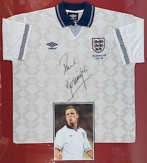 England Football - Paul Gascoigne signed England Shirt from the Fifa World Cup Italy 1990, framed, 36 x 32 inches