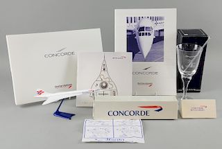 Concorde Memorabilia - Flights of Fantasy Flight including a model of Concorde boxed, engraved glass goblet, Concorde British