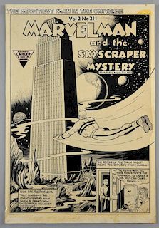 Comic - Marvelman and the Skyscraper Mystery - Original comic artwork for the front cover week ending August 31st 1957, on bo