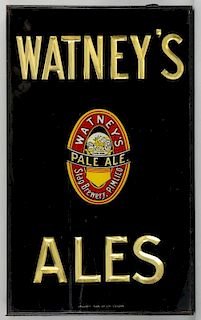 Brewery Advertising - Vintage glass sign with inset text ' Watney's Ales Pale Ale Stag Brewery, Pimlico, Brilliant Sign Co, L