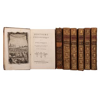 Raynal, Guillaume T. Histoire Philosophique et Politique des Établissements & du Commerce... La Haye: 1774. Un mapa en c/ tomo. Pzs. 7.