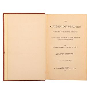 Darwin, Charles. On the Origin of Species by Means of Natural Selection. New York, 1890. Tomos I-II en un volumen. 1 lámina plegada.