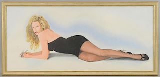 Hand painted artwork of Kim Basinger & Jane Fonda as Barbarella, both framed (2)