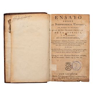 Aguesseau, Henri François d'. Ensayo Sobre la Jurisprudencia Universal. Madrid: En la Imprenta y Librería de Alfonso López, 1786.