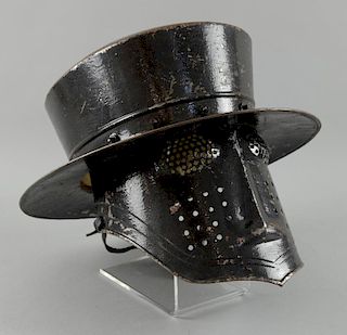 Excalibur (1981) - A two piece helmet made for the John Boorman production, black painted steel with a foam padded inner line