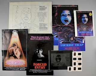 Collection of Horror & Sexploitation material from 1975-81 including The Tourist Trap artwork rough, two campaign books, flye