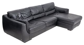 Italian Natuzzi Black Leather Sectional Sofa