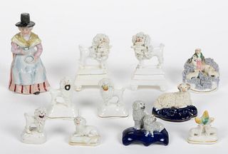 ENGLISH HAND-PAINTED PORCELAIN ANIMAL FIGURES, LOT OF TEN