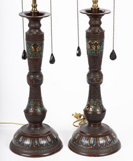 CHINESE / JAPANESE CLOISONNE PAIR OF TABLE LAMPS